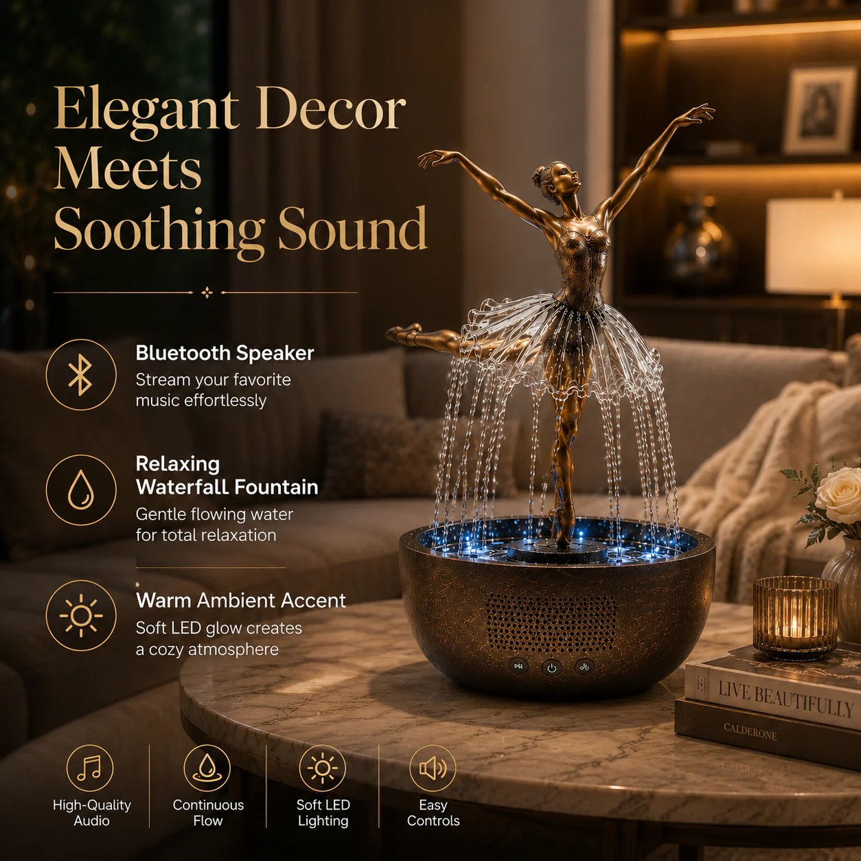 🎁 Ballerina Waterfall Bluetooth Speaker Fountain