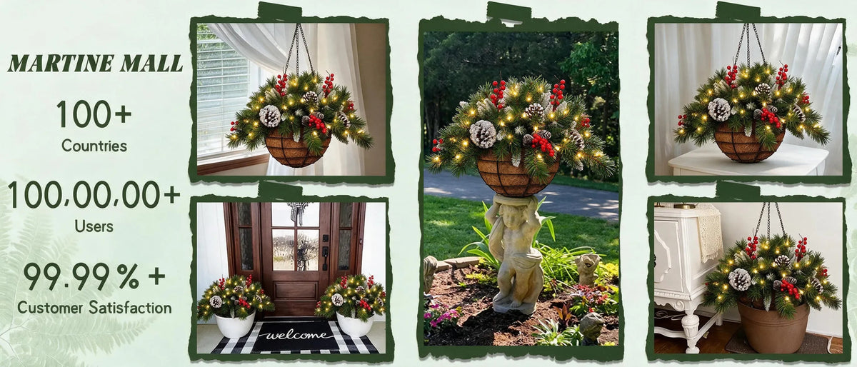 🎄 Last Day 50% OFF 🏆 Pre-Lit Christmas Hanging Basket | Pre-lit, weather-resistant, and zero maintenance