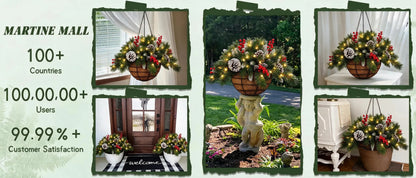 🎄 Last Day 50% OFF 🏆 Pre-Lit Christmas Hanging Basket | Pre-lit, weather-resistant, and zero maintenance