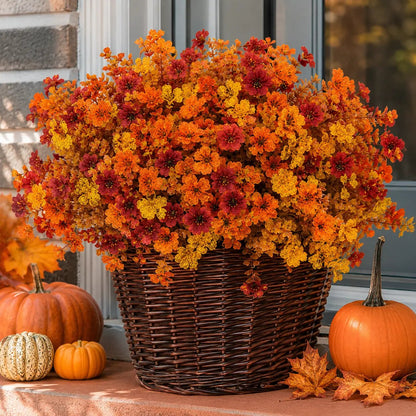 🍂 Instant Autumn Curb Appeal: 2-Pack Artificial Fall Flowers (24 Stems) | Two Pre-Mixed Harvest Bouquets — One Full Porch Pot Each | UV-Resistant, Fade-Proof Halloween Decor