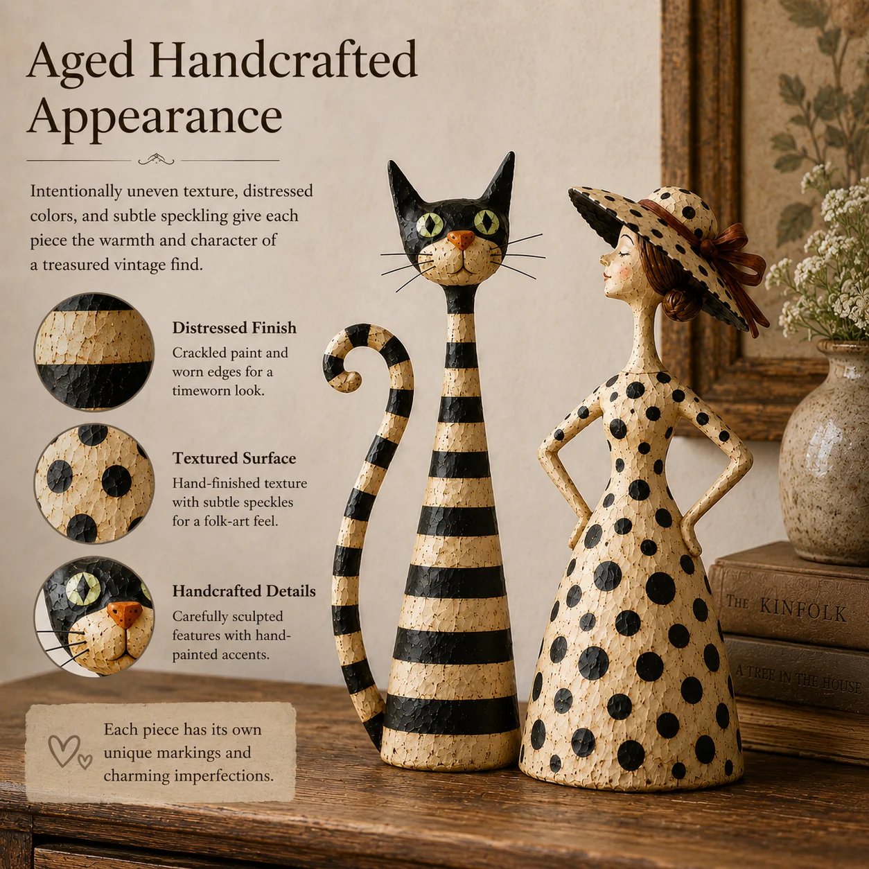 Vintage Cat & Lady Sculptures