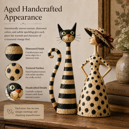 Vintage Cat & Lady Sculptures