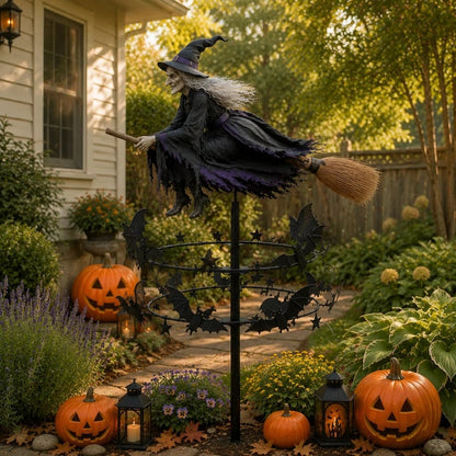 🧙‍♀️ Enchanted Witch Garden Wind Spinner – Where Witches Fly and Bats Dance
