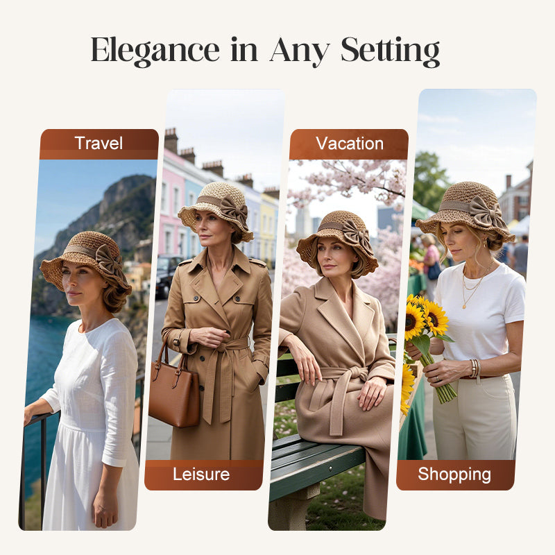 🎀 50% DISCOUNT 👒 | Straw Hat with Retro Bow – Foldable & Breathable for Summer