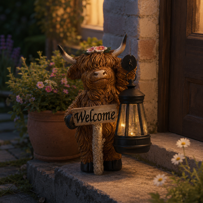 Solar-Powered Scottish Highland Bull Garden Welcome Light