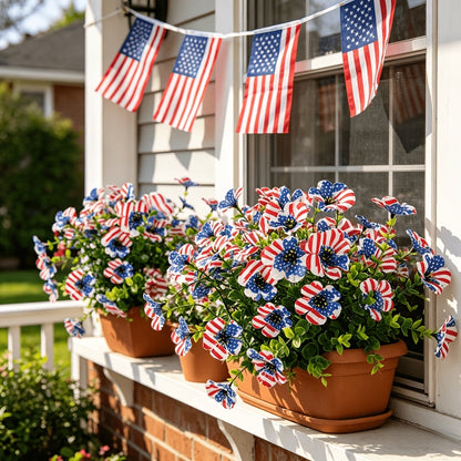 🔥 Patriotic Red White Blue Artificial Flowers💐