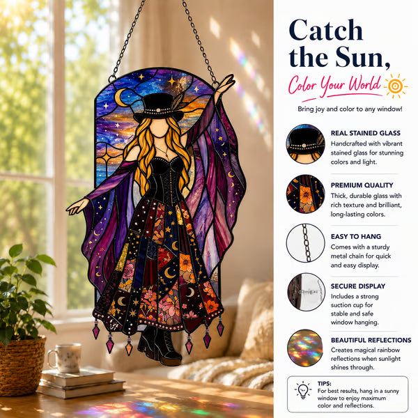 💥 LAST DAY 57% OFF - 💃 Stevie Nicks 🤘 Handmade Stained Glass Spinning Suncatcher
