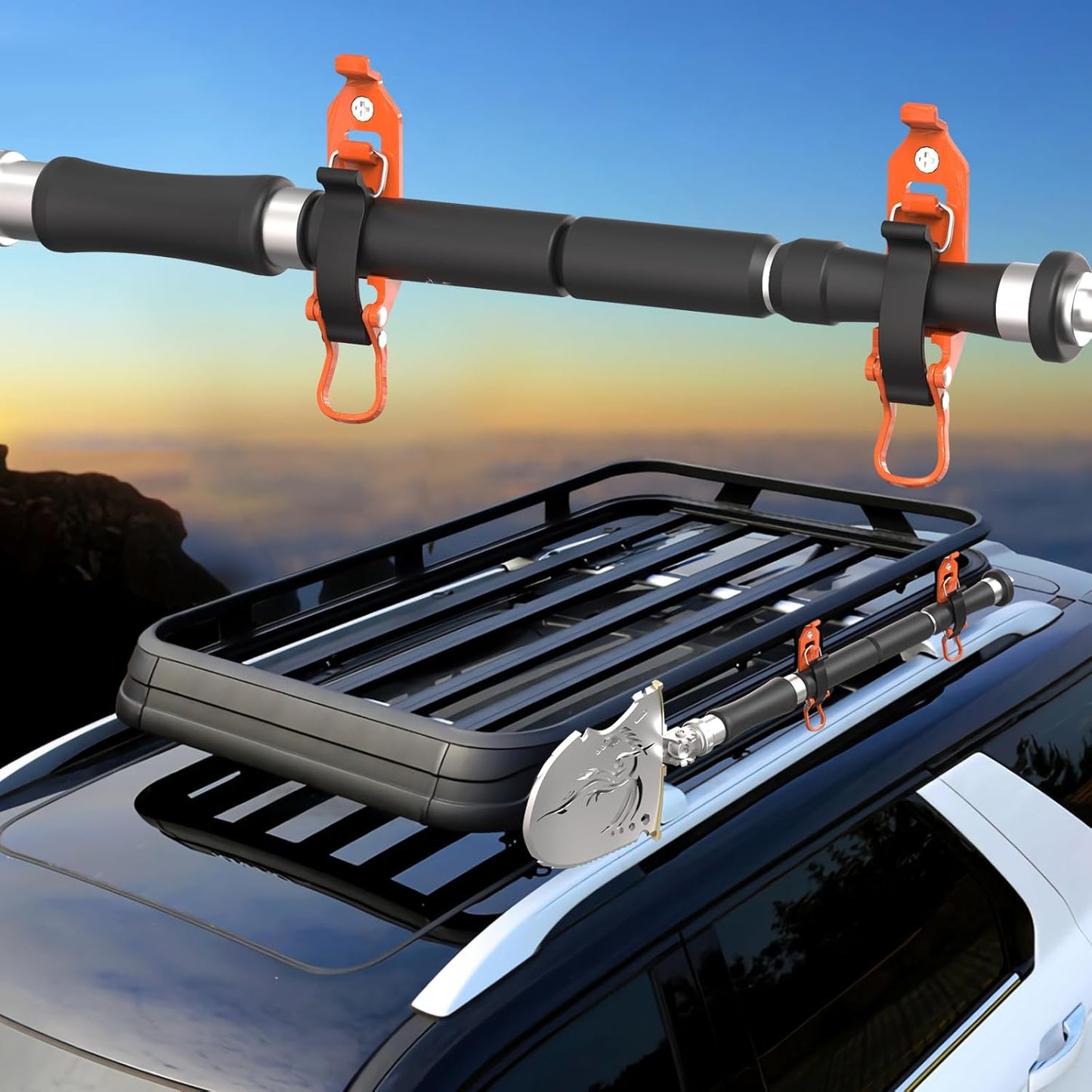 🛠️Metal Rubber Shovel Mount for Roof Rack & Truck Bed🔩Truck Jeep Offroad Roof Rack Axe Shovel Mount⚙️ Quick Fist Mounting Clamps