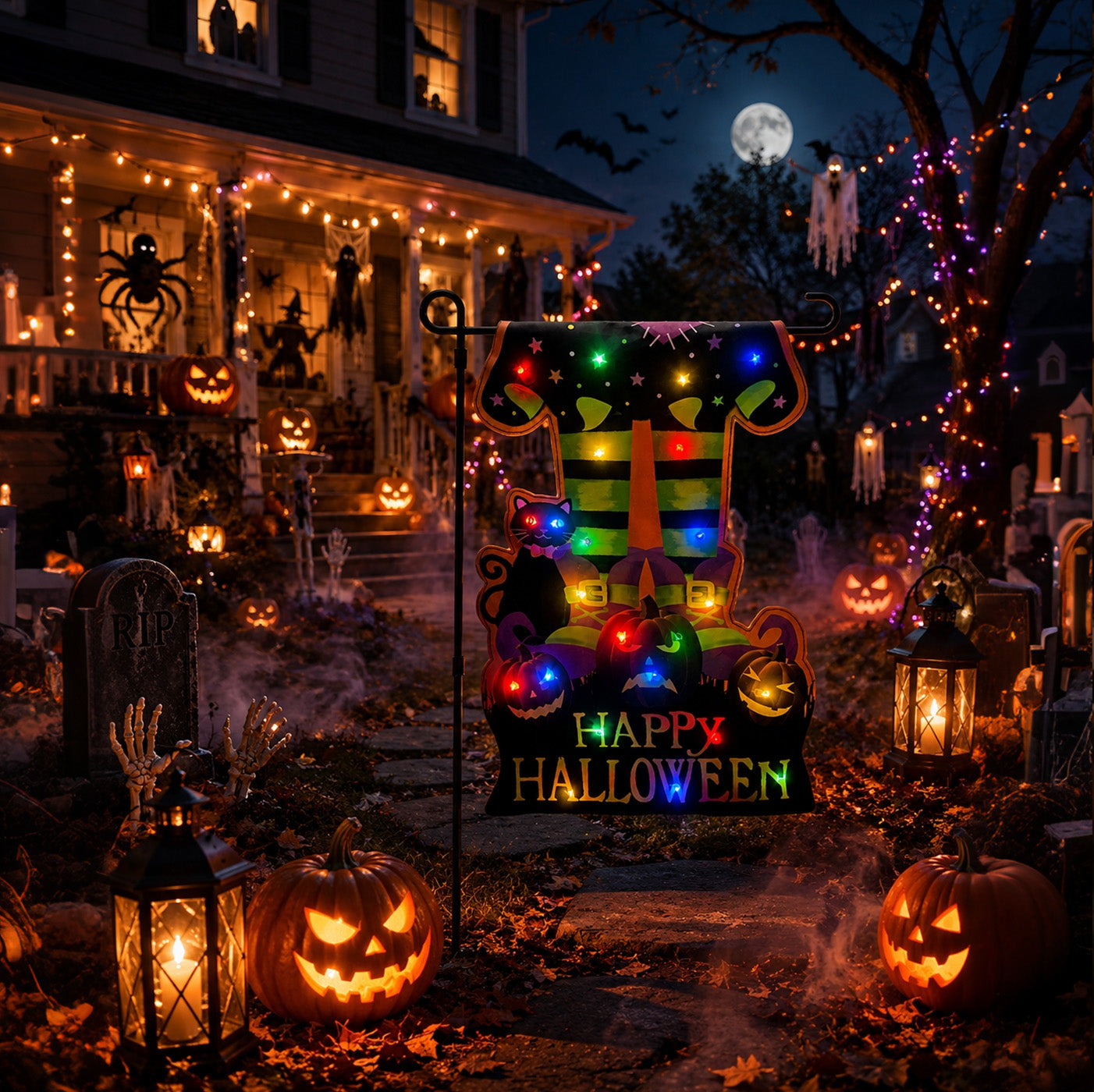 Light Up Your Yard This Halloween! Spooky Solar LED Garden Flags for Outdoor Decor