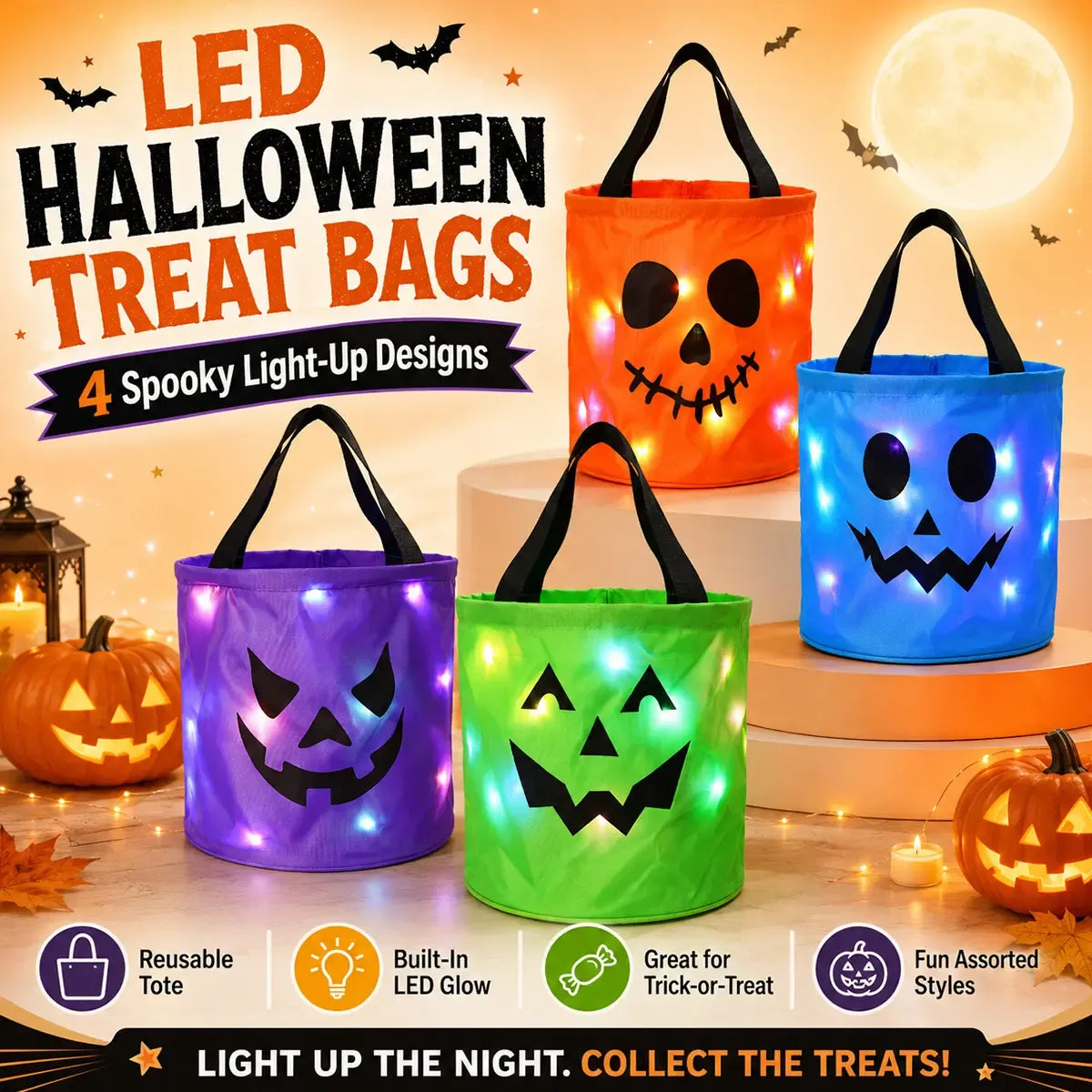 🎃LED Light-Up Halloween Candy Bag