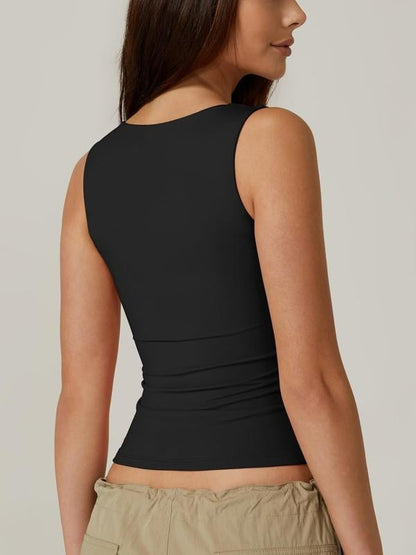 💥Women's Square Neck Sleeveless Double-Layer Tank Tops Basic Tight T Shirts short