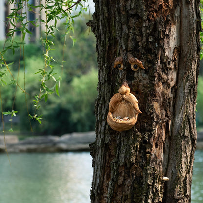 Tree Face Bird Feeder, Funny Tree Decorations Outdoor Statues Old Man Tree Art