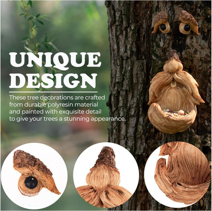 Tree Face Bird Feeder, Funny Tree Decorations Outdoor Statues Old Man Tree Art
