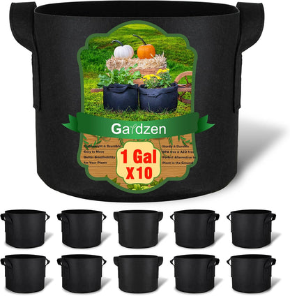 Gardzen 10-Pack 2 Gallon Grow Bags, 300G Thickened Fabric Grow Bags with Handles, Heavy Duty Aeration Plant Grow Bags