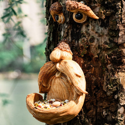 Tree Face Bird Feeder, Funny Tree Decorations Outdoor Statues Old Man Tree Art