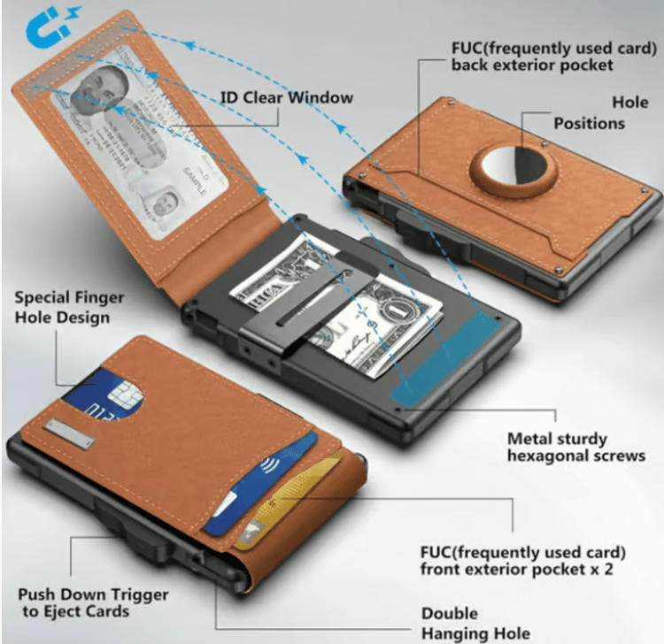 ✨Wallet - With Pop Up Aluminum Case Money Clip Slim Leather Slots Credit Card Holder Wallet