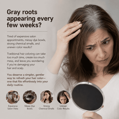 Salon-Grade Ammonia-Free Hair Color Comb - No-Mix Botanical Hair Dye for Natural Gray Coverage