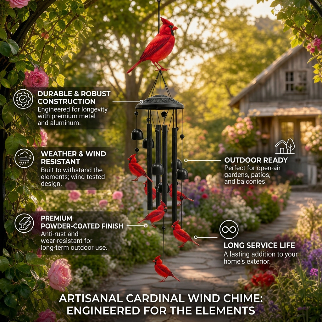 Cardinal Memorial Wind Chime Hanging Ornament for Garden and Patio