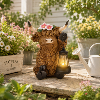 Solar-Powered Scottish Highland Bull Garden Welcome Light