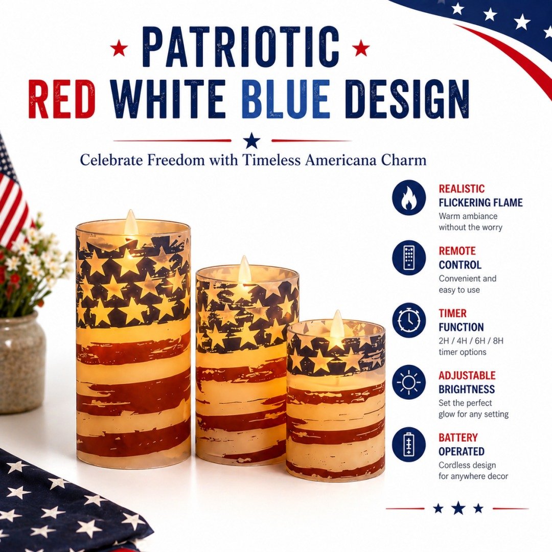 🇺🇸 3-Piece Set - Patriotic Flameless Candles