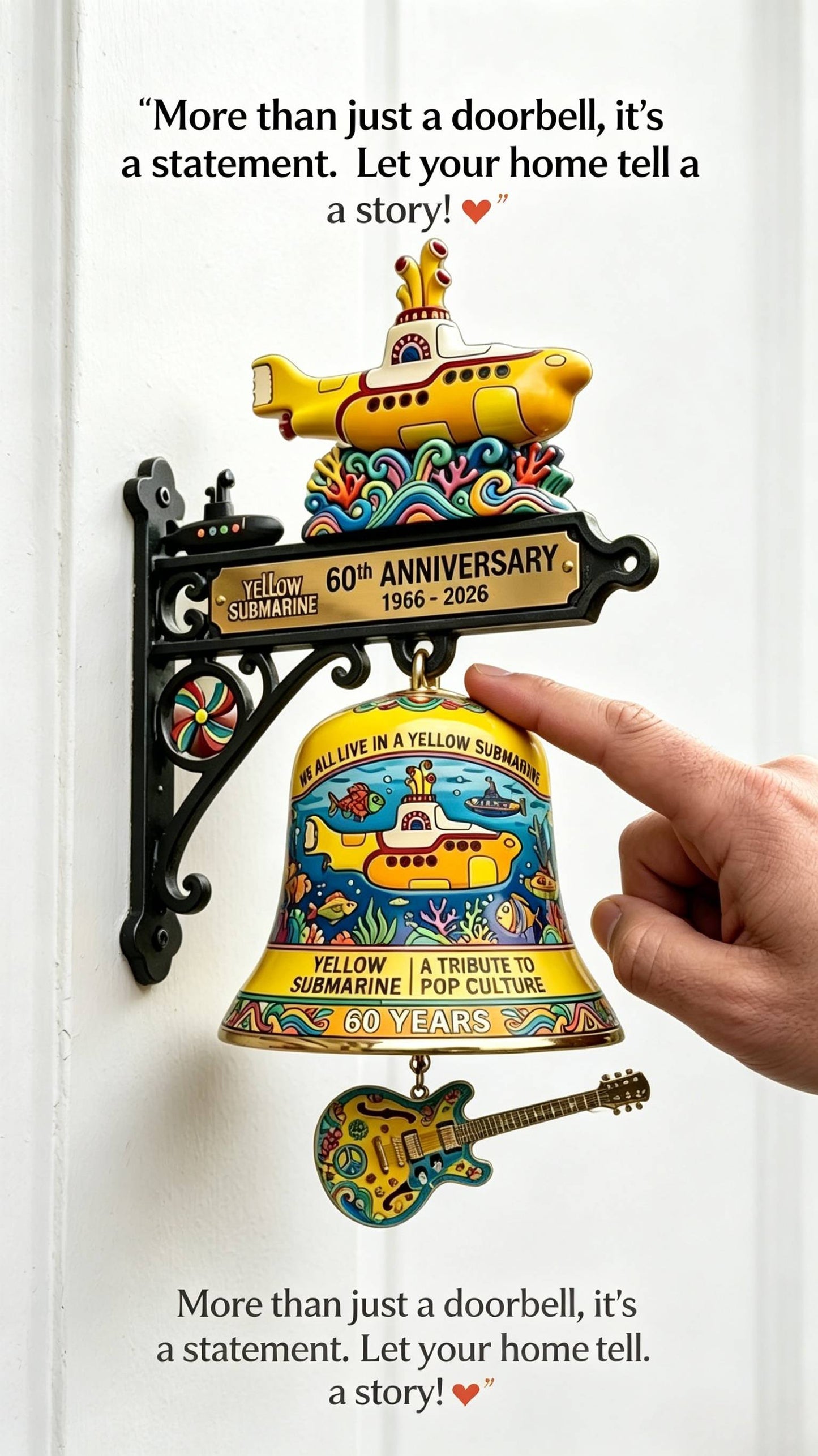 Yellow Submarine 60th Anniversary Decorative Doorbell | The Beatles Pop Culture Wall Bell Ornament