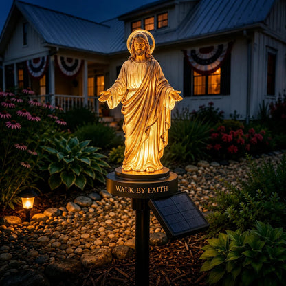 ✝️ Walk by Faith Solar Jesus Garden Light | Automatic Warm Halo Glow, Weather-Resistant Ground Stake & No-Wiring Outdoor Faith Decor ✨
