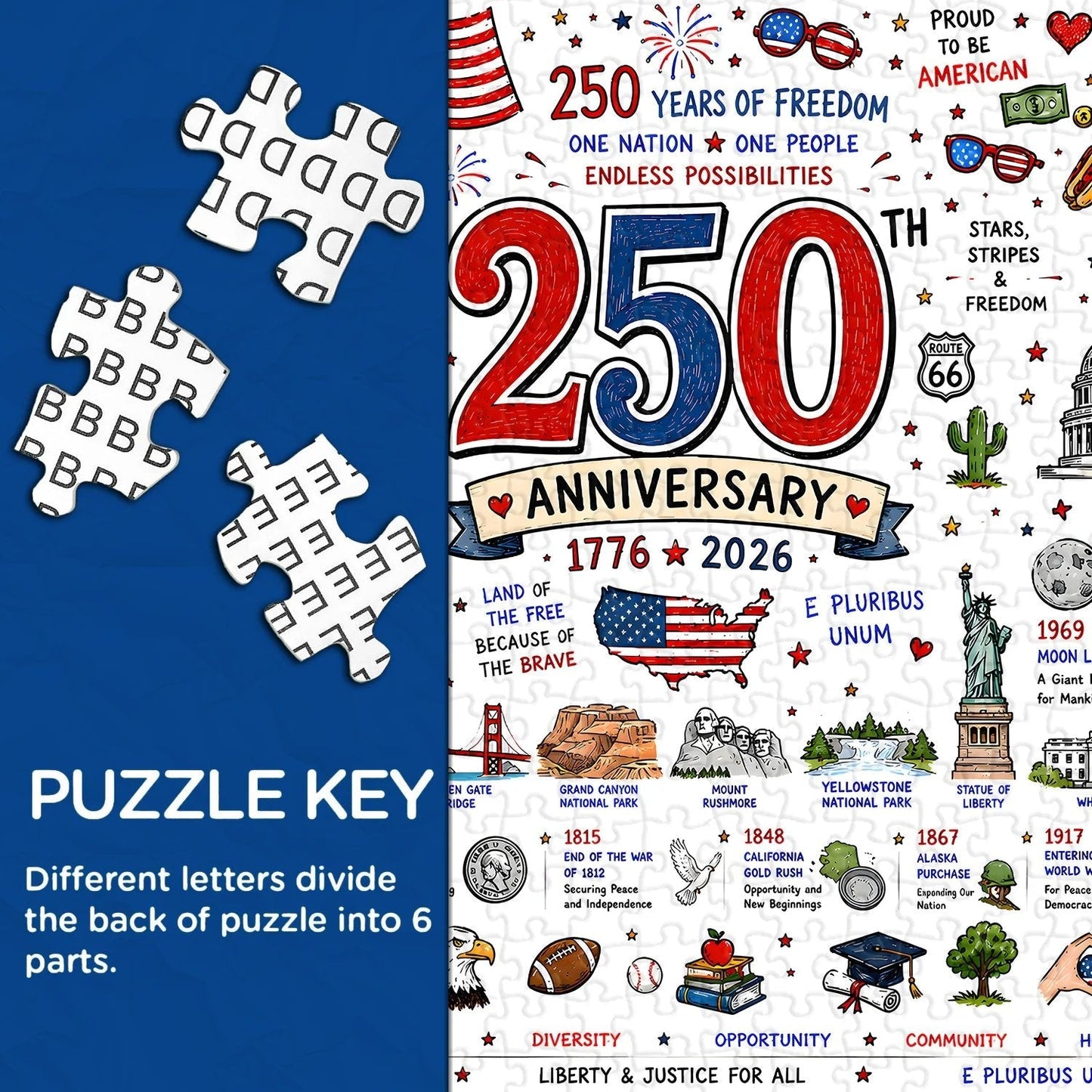 🧩 Patriotic America Jigsaw Puzzle 1000 Pieces 🎁Buy 2 Free Shipping