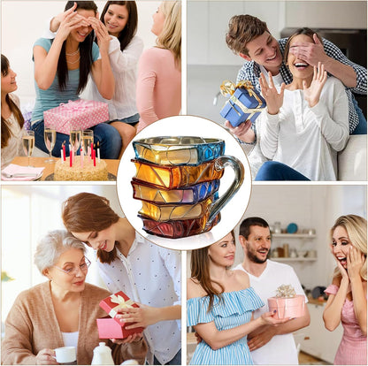📚 3D Painted Book Mug – Unique Glass Coffee Cup for Readers & Book Lovers🍵