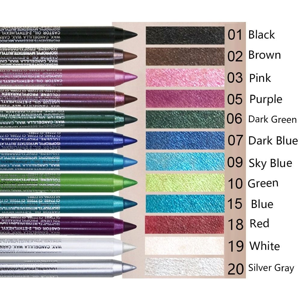💧14-Pack Waterproof Colored Gel Eyeliner Pencil – Metallic & Shimmer Finishes, Smudge-Proof
