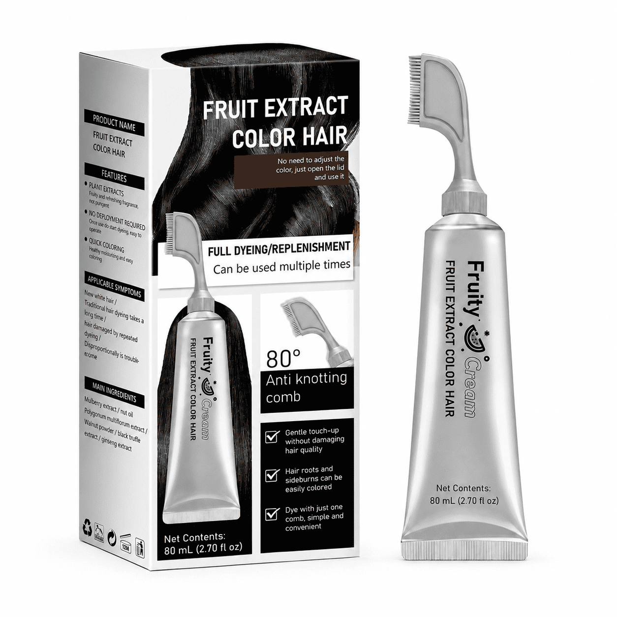 Salon-Grade Ammonia-Free Hair Color Comb - No-Mix Botanical Hair Dye for Natural Gray Coverage