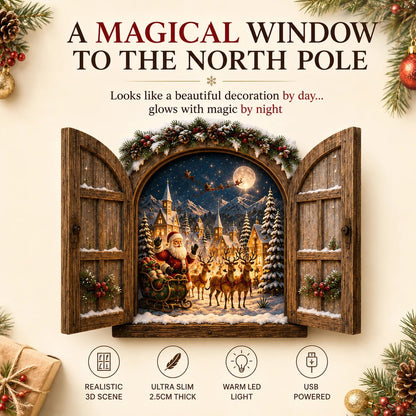 🎅 Santa’s Secret Window Light 🎅– 3D Lighted North Pole Christmas Wall Decor