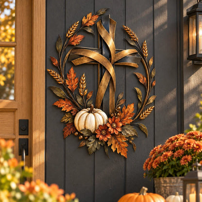 ✝️🍂 Autumn Cross & Pumpkin Harvest Metal Wall Decor (📦Buy 2 Free Shipping)