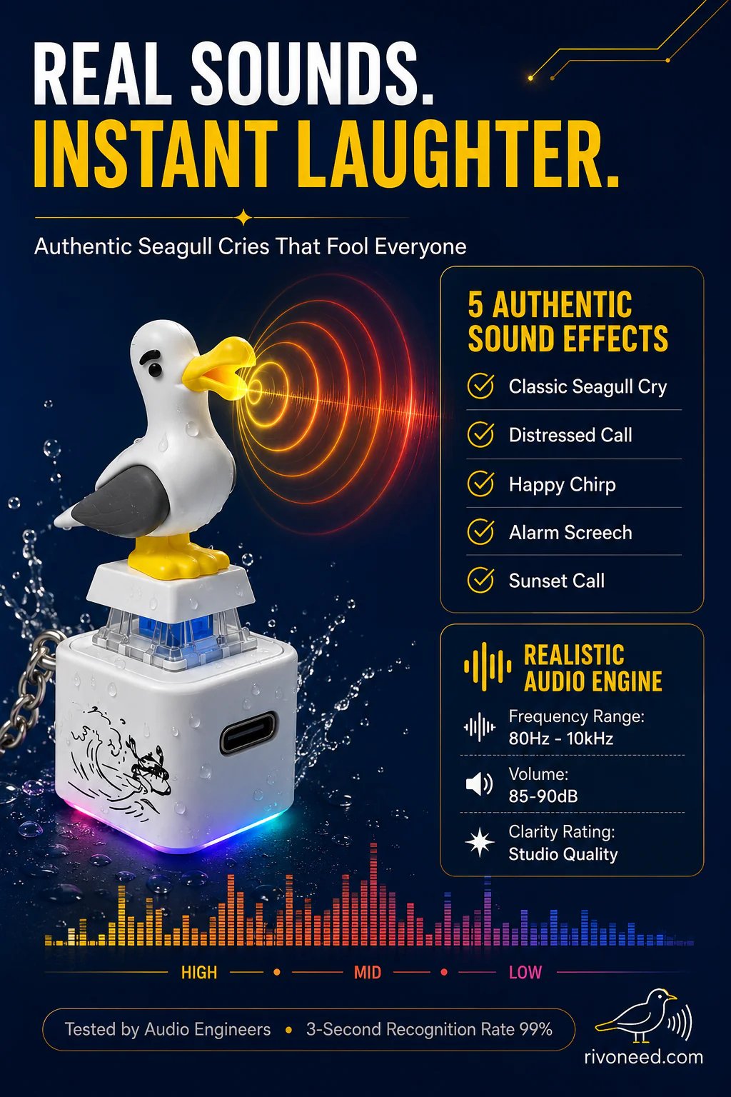 🐦 😂Seagull "MINE!" Sound Button Keychain – Real Sound & LED Light Fun Gift