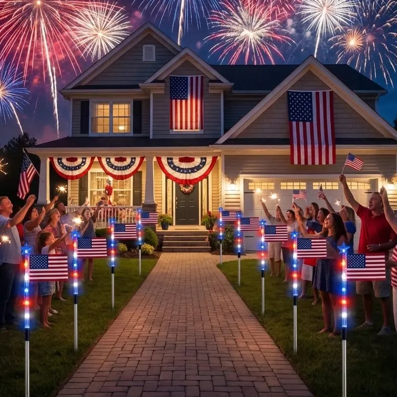 🎆8 Solar American Flag Pathway Lights – Red, White & Blue Yard Glow for 250th Independence Celebration ✨