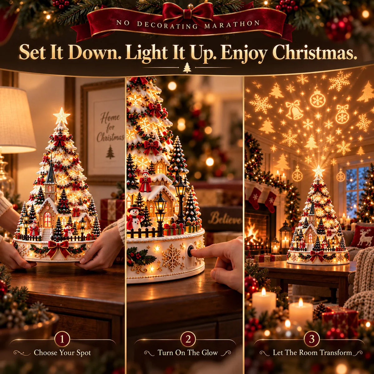 🎄Christmas Village Projection Centerpiece – 4 Themed Villages