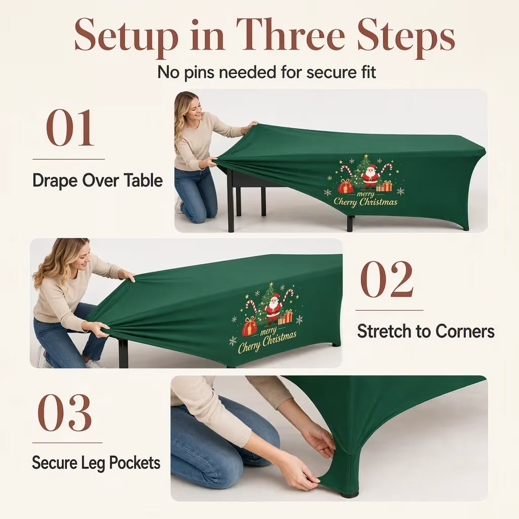 ⭐️Christmas Stretch Fitted Table Cover for Rectangular Tables