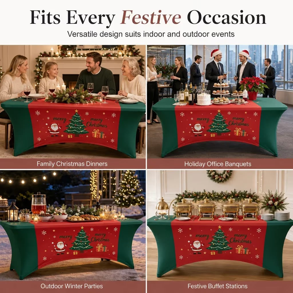 ⭐️Christmas Stretch Fitted Table Cover for Rectangular Tables