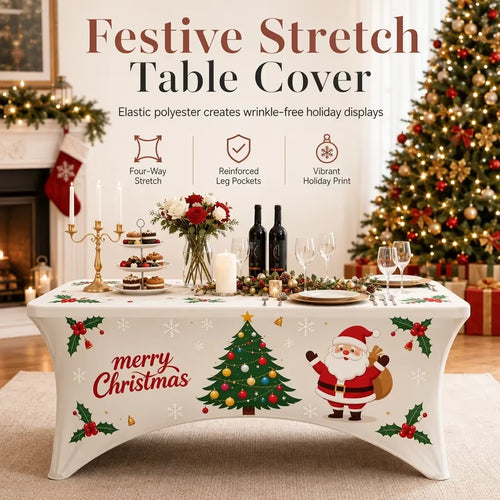 ⭐️Christmas Stretch Fitted Table Cover for Rectangular Tables