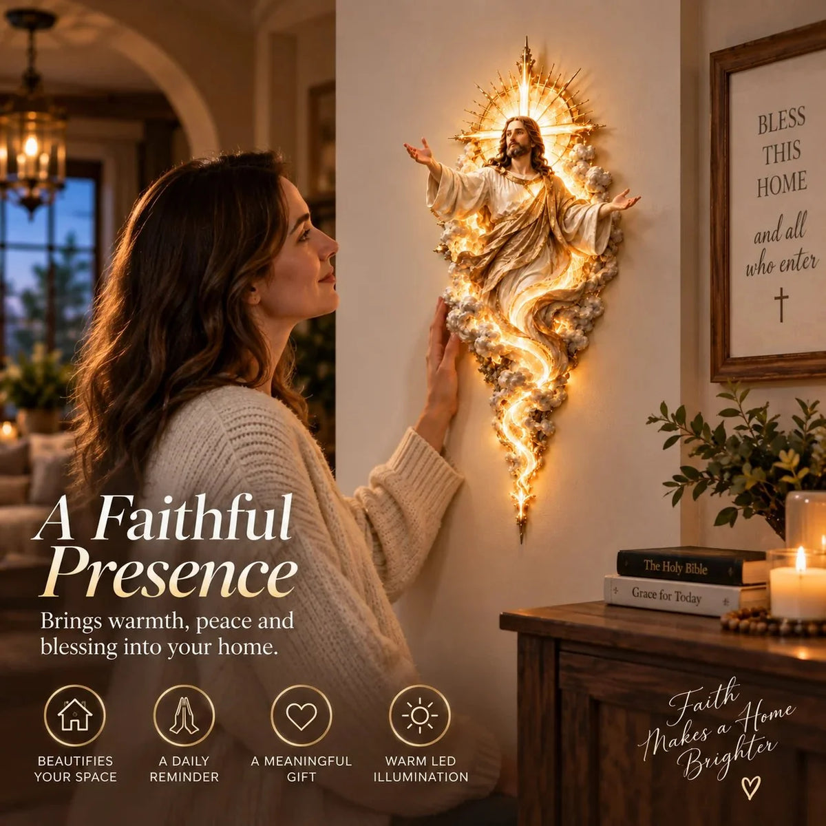 🔥Last Day 49% OFF -  ✝️ Light of the World Jesus Wall Sculpture – A Radiant Symbol of Faith for the Home