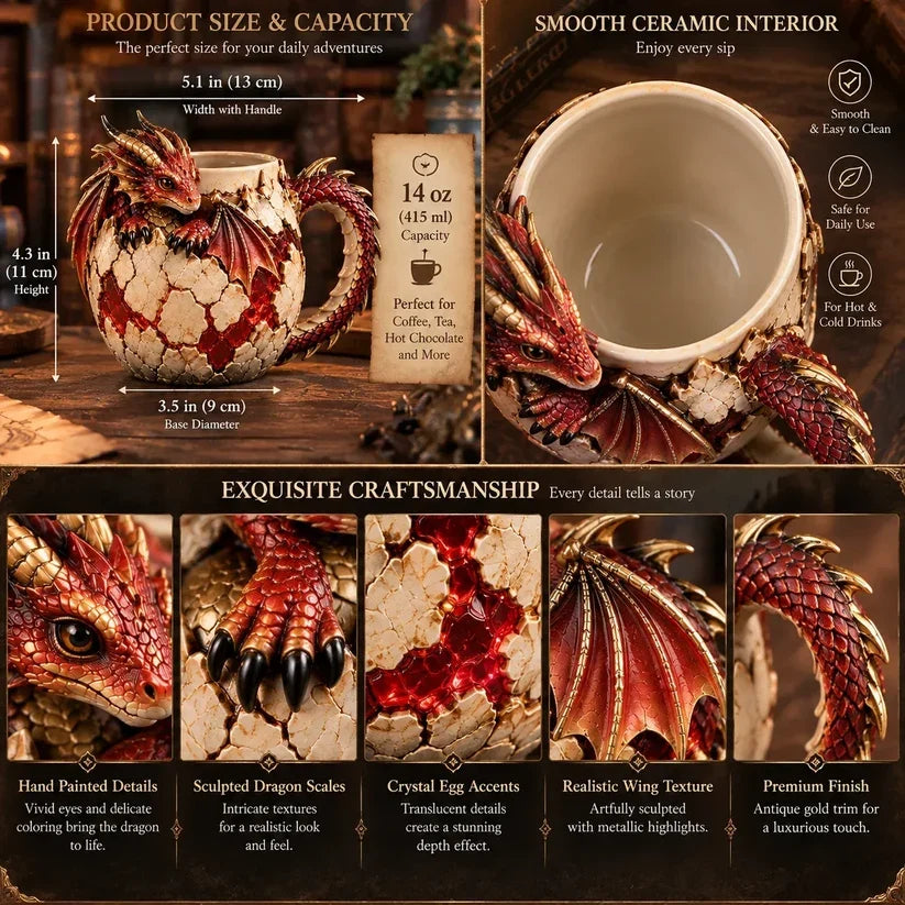 ⏳ Last Day 50% OFF – 🐉 Dragonbound Realms™ Sculpted Dragon Mug Collection | 6 Fantasy Realm Designs with Raised 3D Dragon Details ☕