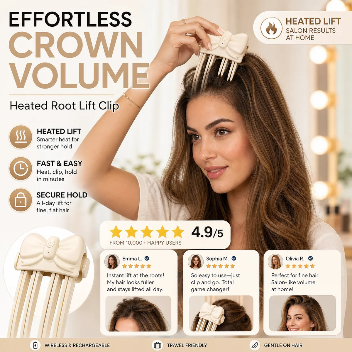 📢50% OFF !! ⏰Wireless Heated Volumizing Root Lift Clip - Salon Crown Volume Styling Tool for Fine Flat Hair