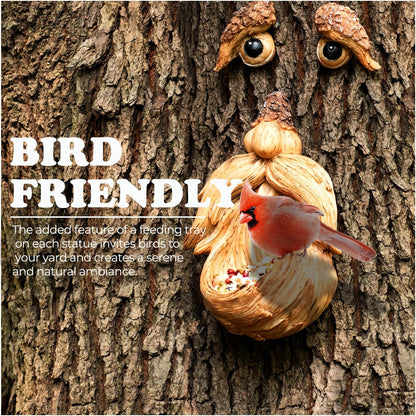 Tree Face Bird Feeder, Funny Tree Decorations Outdoor Statues Old Man Tree Art