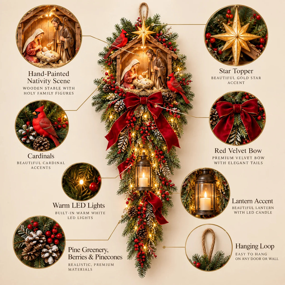 🔥Last Day 49% OFF🔥Bethlehem Lantern Nativity Swag™ Lighted Christmas Door & Wall Decor