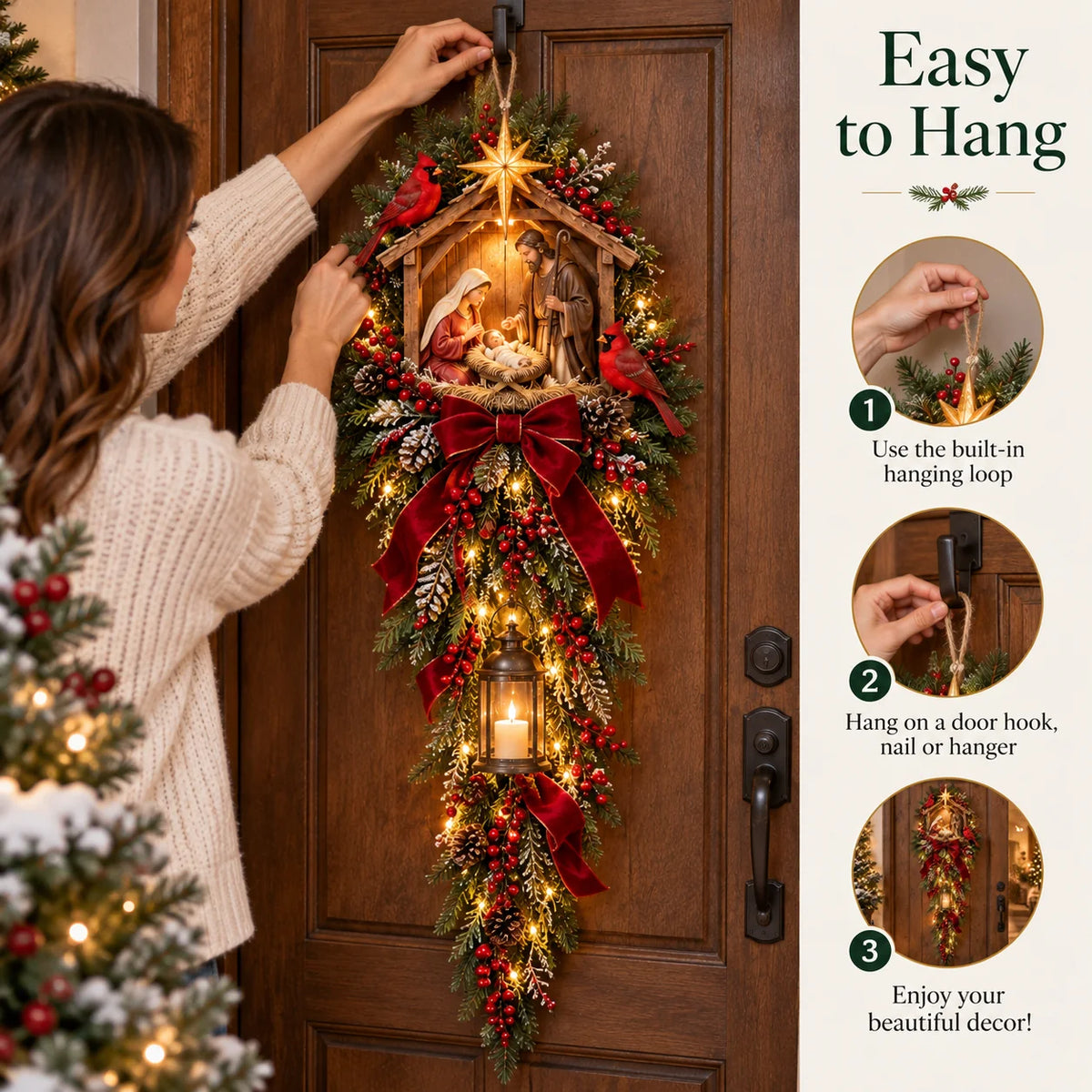 🔥Last Day 49% OFF🔥Bethlehem Lantern Nativity Swag™ Lighted Christmas Door & Wall Decor
