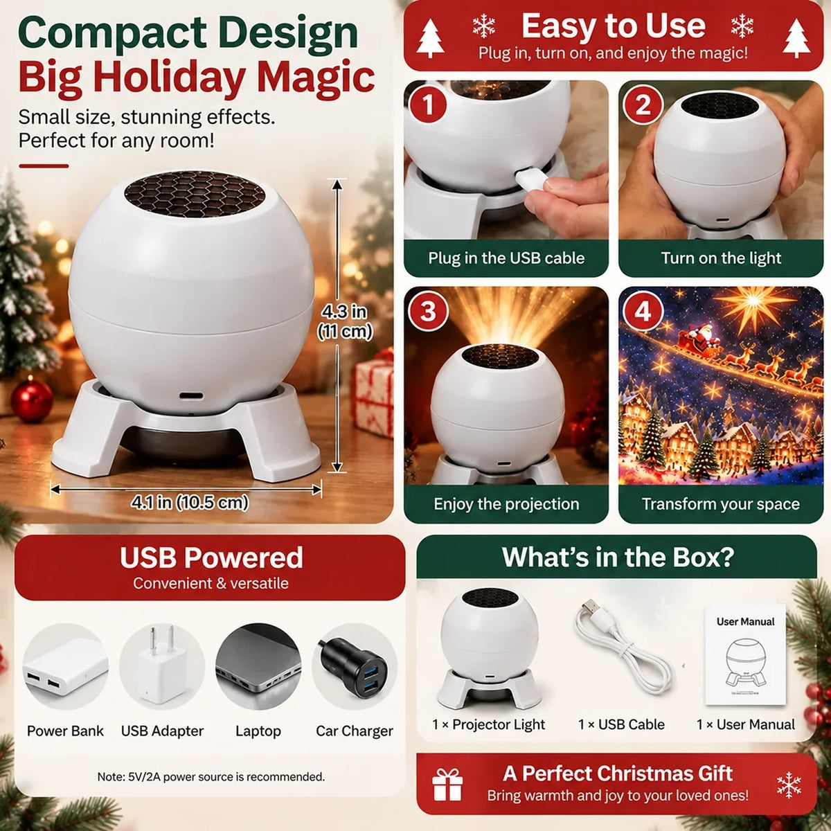 🎅🔥 Turn Any Room Into a Christmas Wonderland – Holiday Projection Night Light