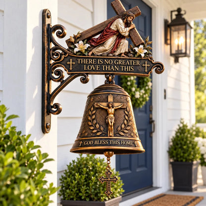 ✝️ Jesus Cross Christian Hanging Bell | “God Bless This Home” Rustic Faith-Inspired Door & Porch Decor