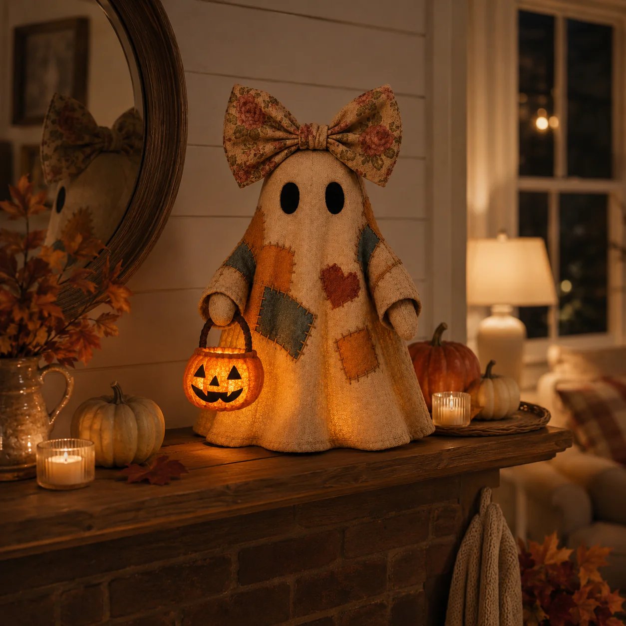 👻 Handmade Patchwork Ghost Pumpkin Lantern🎃