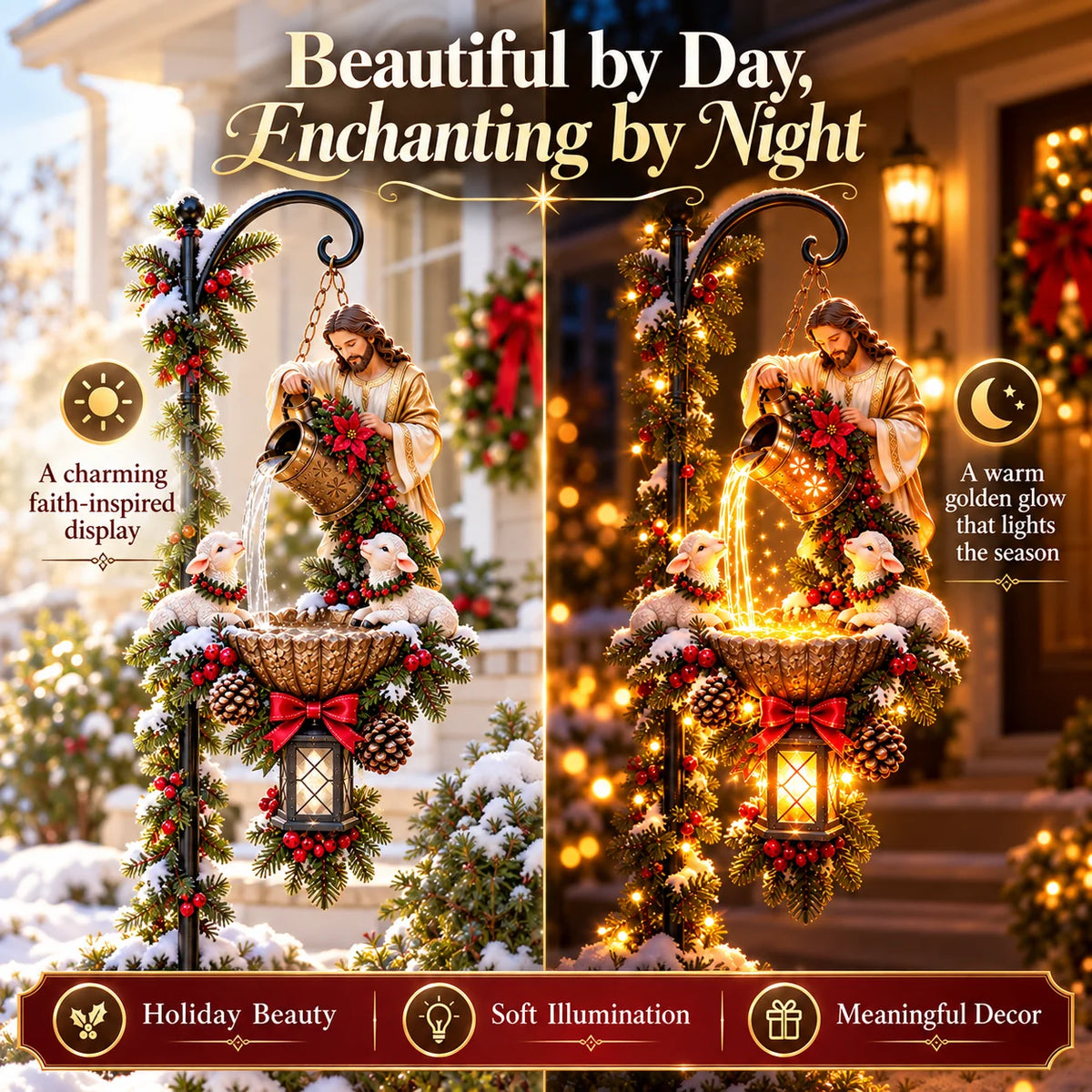 🔥last Day 50% Off-✝️✨ Jesus Blessing Hanging Fountain – Lighted Christian Christmas Garden Decor