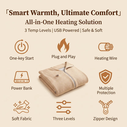 🔥 Free Shipping,Last Day 52% Off!🔥Portable USB Electric Heated Blanket Perfect for Outdoors or the Office. Use as a Single-Person Throw, Wrap, or Lap Blanket.
