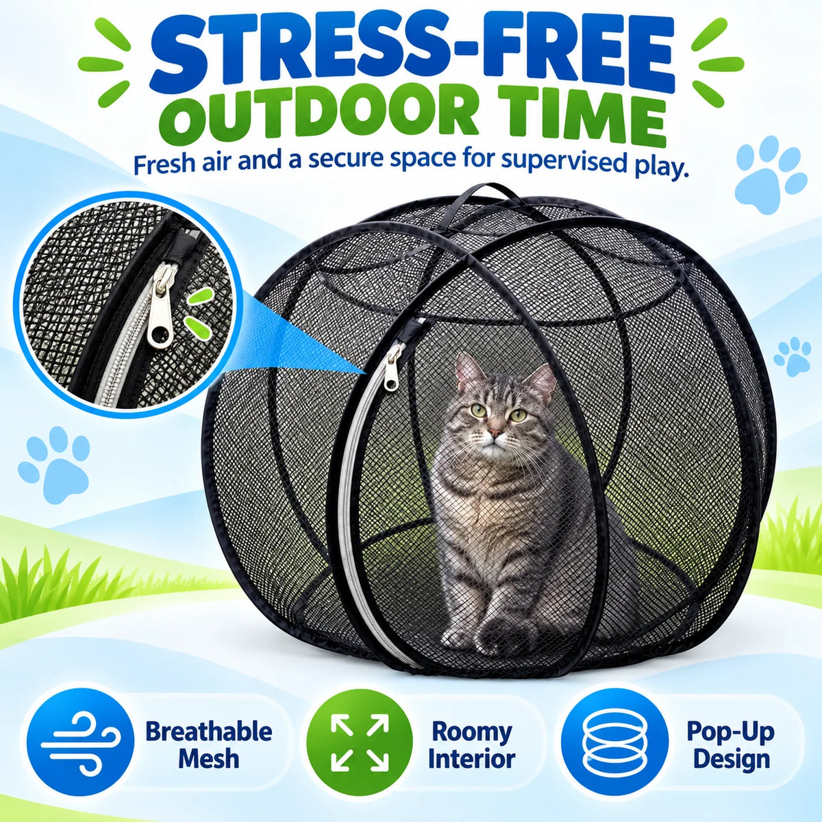 🐱🌿 Freshair Cat Haven™ – Pop-up Mesh Playpen